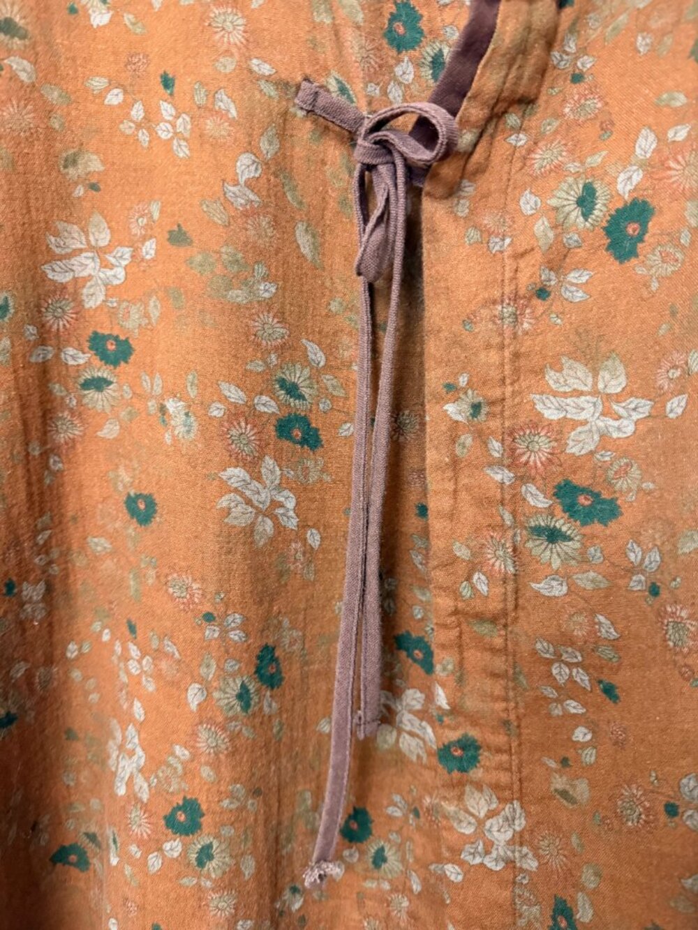 Hand Printed Floral Linen Jacket: Long Cotton Kimono Coat with Pockets - Picture 5 of 6